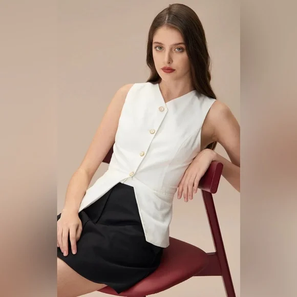 NWT RIHOAS The White Single-breasted Cotton Vest - Picture 3 of 6